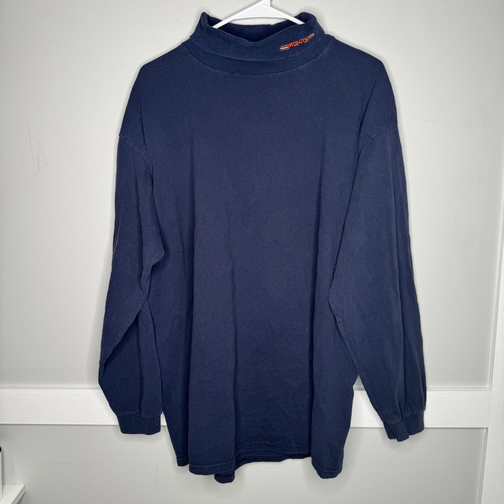 Vintage Denver Broncos Mock Neck Pullover Mens L XL Navy Blue Long‎ Sleeve NFL